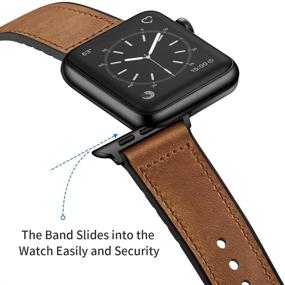 img 1 attached to OUHENG Sweatproof Genuine Leather and Rubber Hybrid Band – Compatible with Apple Watch Series 7 6 5 4 3 2 1 SE, 45mm 44mm 42mm, Brown Band with Black Adapter