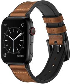 img 3 attached to OUHENG Sweatproof Genuine Leather and Rubber Hybrid Band – Compatible with Apple Watch Series 7 6 5 4 3 2 1 SE, 45mm 44mm 42mm, Brown Band with Black Adapter