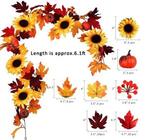 img 3 attached to 🍁 6 FT Fall Maple Leaf Garland Hanging Vine with Pumpkin - Artificial Berries Sunflower Pumpkin Fall Decor for Home Wedding Party Thanksgiving Dinner Fireplace Door Backdrop