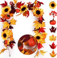 🍁 6 ft fall maple leaf garland hanging vine with pumpkin - artificial berries sunflower pumpkin fall decor for home wedding party thanksgiving dinner fireplace door backdrop логотип