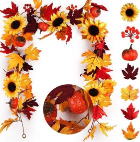 img 4 attached to 🍁 6 FT Fall Maple Leaf Garland Hanging Vine with Pumpkin - Artificial Berries Sunflower Pumpkin Fall Decor for Home Wedding Party Thanksgiving Dinner Fireplace Door Backdrop