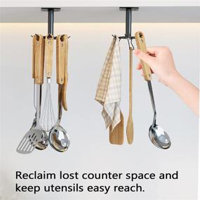 img 2 attached to 🍴 Organize Your Kitchen with the 2 Pcs Under Cabinet Metal Utensil Hanger: 6 Rotatable Claws, Top & Wall Mounted Lazy Susan for Utensils Rack Hooks Holder