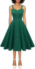 img 4 attached to 👗 Vintage Sleeveless A-Line Button Down Party Swing Cocktail Dress for Women - Wedtrend 1950s Casual