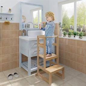 img 2 attached to 🪡 AMBIRD 3 Adjustable Height Toddler Step Stool for 18-48 Months Kids, Wooden Kitchen Stool with Rail & Non-Slip Mat - Perfect for Kitchen & Bathroom Sink (Natural Color)