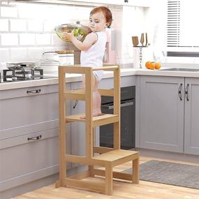 img 4 attached to 🪡 AMBIRD 3 Adjustable Height Toddler Step Stool for 18-48 Months Kids, Wooden Kitchen Stool with Rail & Non-Slip Mat - Perfect for Kitchen & Bathroom Sink (Natural Color)