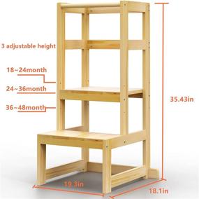 img 1 attached to 🪡 AMBIRD 3 Adjustable Height Toddler Step Stool for 18-48 Months Kids, Wooden Kitchen Stool with Rail & Non-Slip Mat - Perfect for Kitchen & Bathroom Sink (Natural Color)