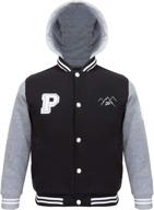 polar club boys' kids fleece varsity baseball jacket: black, navy, maroon & gray 2-tone with removable hood - stay warm and stylish! logo