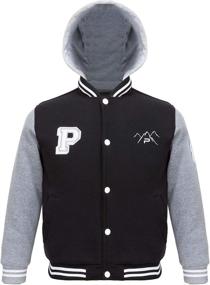 img 2 attached to Polar Club Boys' Kids Fleece Varsity Baseball Jacket: Black, Navy, Maroon & Gray 2-Tone with Removable Hood - Stay Warm and Stylish!