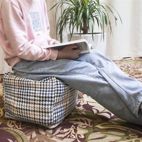 img 3 attached to 🪑 Esk Square Unstuffed Pouf Cover, Ottoman, Footstool, Foot Rest, Cotton Linen Bean Bag Chair for Living Room, Bedrooms, Home Decor (Pouf- Houndstooth Checkered)