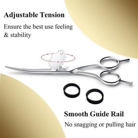 img 1 attached to 🐾 Professional Curved Grooming Scissors for Small Dogs, Cats, and Hairstyling - 6" Hair Cutting Shears for Barber Haircuts - Japanese Stainless Steel, Silent, Adjustable Tension, Removable Soft Ring
