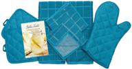 🏠 complete home collection 8 piece kitchen towel set: dish towels, pot holders, oven mitt, microfiber scrubbing dishcloths bundle in turquoise logo