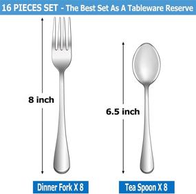 img 3 attached to 🍴 Premium 16-Piece Silverware Set: Stainless Steel Flatware Cutlery for Home, Kitchen, and Restaurant - Mirror Polished, Dishwasher Safe - Includes 8 Dinner Forks (8 inch) and 8 Teaspoons (6.5 inch)