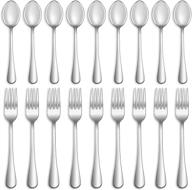 🍴 premium 16-piece silverware set: stainless steel flatware cutlery for home, kitchen, and restaurant - mirror polished, dishwasher safe - includes 8 dinner forks (8 inch) and 8 teaspoons (6.5 inch) logo