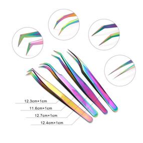 img 3 attached to 🌈 Professional Rainbow Nibiru Eyelash Extension Tweezers Set - 4pcs Stainless Steel Curved Tip Precision Tweezers for Anti-static Makeup Application