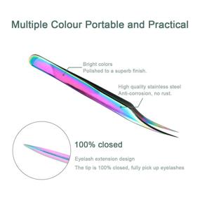 img 1 attached to 🌈 Professional Rainbow Nibiru Eyelash Extension Tweezers Set - 4pcs Stainless Steel Curved Tip Precision Tweezers for Anti-static Makeup Application