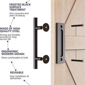 img 1 attached to Набор ручки для двери Homlux 12 дюймов в тяжелом исполнении с черным порошковым покрытием - круглой формы | Ручка для раздвижных сараевых дверей - подходит для дверных панелей толщиной от 1 3/8 до 1 3/4 дюйма | черная