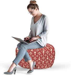 img 3 attached to 🌸 Ambesonne Nordic Ottoman Pouf with Snowflake and Floral Design, Soft Foot Rest for Living Room and Bedroom, Beige Red