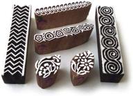 🔲 set of 6 wooden printing blocks: artistic spiral and border pattern designs logo