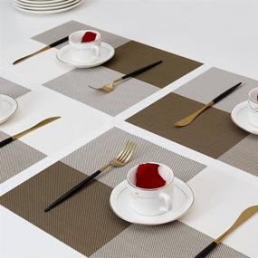 img 3 attached to 🍽️ CHENYUCHAO Brown Placemats for Dining Table – Set of 4, Non-Slip & Heat-Resistant Place Mats: Washable and Easy to Cut!