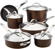 🍳 anolon nouvelle copper 11 piece cookware set, sable - nonstick, hard anodized pots and pans logo