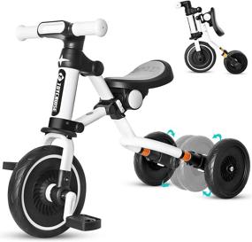 img 4 attached to 🚲 JOYCRUISE 3-in-1 Kids Tricycle for Ages 1-4: Toddler Baby Balance Bike - Folding Trike for Boys and Girls - Adjustable Seat - Convertible Rear Wheels - Removable Pedals (Black/White)