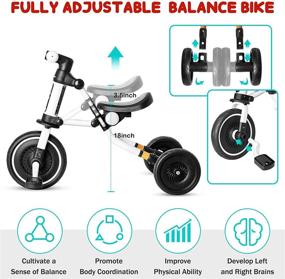 img 3 attached to 🚲 JOYCRUISE 3-in-1 Kids Tricycle for Ages 1-4: Toddler Baby Balance Bike - Folding Trike for Boys and Girls - Adjustable Seat - Convertible Rear Wheels - Removable Pedals (Black/White)