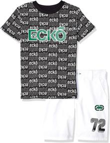 img 3 attached to 👕 Boys' Short Sleeve All Over Logo T-shirt and Shorts Set by Marc Ecko