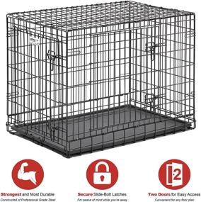 img 3 attached to 🐾 Ultima Pro Professional Series - Extra Strong MidWest Dog Crate: Durable Double Door Folding Metal Crate with Divider Panel, Roller Feet for Floor Protection, and Leak-Proof Plastic Pan