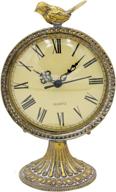 🕊️ charming vintage pewter table clock with playful bird in antique gold finish logo