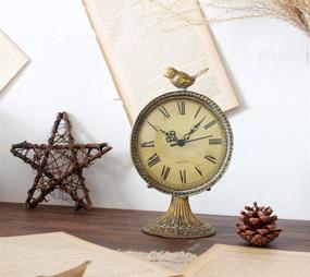 img 3 attached to 🕊️ Charming Vintage Pewter Table Clock with Playful Bird in Antique Gold Finish