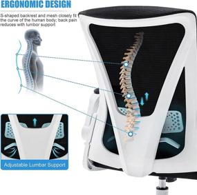 img 1 attached to Ergonomic Desk Chair with Lumbar Support, Swivel, and Adjustable Mid Back - Home Office Computer Chair for Women and Adults - White+Black