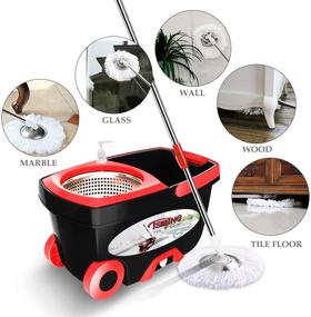 img 1 attached to 🧹 Tsmine Spin Mop Bucket Floor Cleaning Set - Commercial Spinning Mopping Bucket with Wringer, 6 Replacement Refills, and 61" Extended Handle - Ideal for Household Hardwood Floor Cleaning Supplies