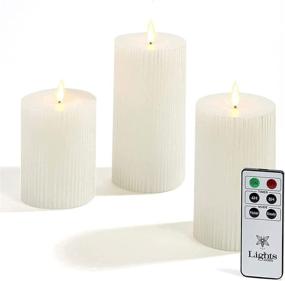 img 2 attached to 🕯️ Realistic Flameless Pillar Candles with Remote Control - 3 Sizes, 3 Pack, White Real Wax, LED Flickering Flame, Timer & Batteries Included