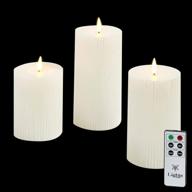 🕯️ realistic flameless pillar candles with remote control - 3 sizes, 3 pack, white real wax, led flickering flame, timer & batteries included логотип