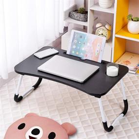 img 3 attached to 💼 Folding Lap Desk Stand: Multifunctional Lap Tablet Holder with Cup Holder - Black