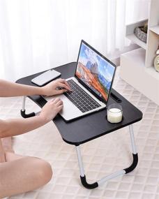 img 2 attached to 💼 Folding Lap Desk Stand: Multifunctional Lap Tablet Holder with Cup Holder - Black