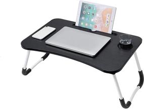 img 4 attached to 💼 Folding Lap Desk Stand: Multifunctional Lap Tablet Holder with Cup Holder - Black