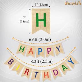 img 2 attached to 🎉 Яркие вымпелы с баннером Uniwish Happy Birthday для украшения в стиле радужной вечеринки - Рустикальный бурлап Висячий флажок