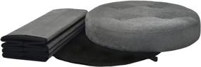 img 1 attached to 🔲 FHE 15-Inch Round Tufted Folding Storage Ottoman - Grey Microsuede Fabric - Easy Transformation for Extra Storage, Seating, Foot Rest - Ideal for Family, Guests, and Decluttering