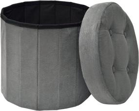 img 2 attached to 🔲 FHE 15-Inch Round Tufted Folding Storage Ottoman - Grey Microsuede Fabric - Easy Transformation for Extra Storage, Seating, Foot Rest - Ideal for Family, Guests, and Decluttering