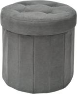 🔲 fhe 15-inch round tufted folding storage ottoman - grey microsuede fabric - easy transformation for extra storage, seating, foot rest - ideal for family, guests, and decluttering logo