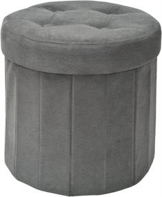 img 3 attached to 🔲 FHE 15-Inch Round Tufted Folding Storage Ottoman - Grey Microsuede Fabric - Easy Transformation for Extra Storage, Seating, Foot Rest - Ideal for Family, Guests, and Decluttering