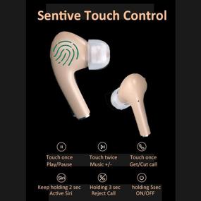 img 3 attached to 🎧 Безжизненные наушники Khaki Nude Touch с Bluetooth, гарнитурой с микрофоном, игровой гарнитурой, двумя наушниками и шнуром Type-C. Удобный чехол для зарядки с отображением уровня заряда, совместимый с Android и iOS телефонами и телевизорами. Беспроводные стерео наушники с 7-часовым сроком службы аккумулятора.