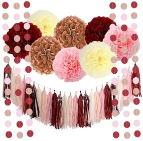 img 4 attached to 🏡 Monkey Home 39pcs Bachelorette Party Decorations: Burgundy Glitter Rose Gold Blush Pink Ivory Tissue Paper Flowers & Tassel Garland for Wedding, Bridal Shower, Maroon Party Decorations