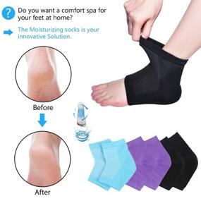 img 1 attached to 💧 Moisturizing Socks, 3 Pairs - Gel Heel Socks for Dry Cracked Heels with Open Toe Design and Ventilated Gel Spa Socks, Infused with Vitamins (Blue, Purple, Black)