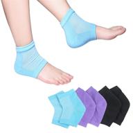 💧 moisturizing socks, 3 pairs - gel heel socks for dry cracked heels with open toe design and ventilated gel spa socks, infused with vitamins (blue, purple, black) logo