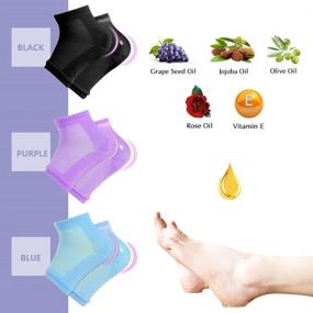 img 3 attached to 💧 Moisturizing Socks, 3 Pairs - Gel Heel Socks for Dry Cracked Heels with Open Toe Design and Ventilated Gel Spa Socks, Infused with Vitamins (Blue, Purple, Black)