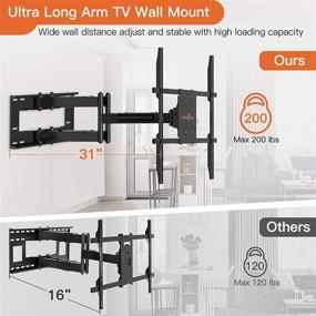 img 2 attached to 📺 Perlegear Long Arm Full Motion TV Wall Mount - 31 Inch Extension | Swivel Articulating | 50-100 Inch Flat Curved QLED OLED LED TVs | Max VESA 800x600mm | Holds up to 200LBS