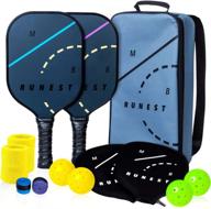 mb runest pickleball paddles set: lightweight rackets with composite honeycomb core, premium graphite face, bag, covers, extra grips & 4 usapa approved outdoor balls логотип