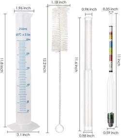 img 3 attached to 🍷 Комплект гидрометра и пробирки для вина, пива, меда и компуши - набор для тестирования АВ, Brix и плотности с тройной шкалой - включает в себя гидрометр, пластиковый цилиндр объемом 250 мл, щетку для чистки и тряпку.